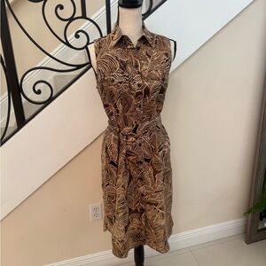 Ralph Lauren Brown Cream Sheath Midi Button Down Dress